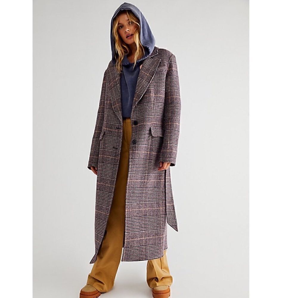 FREE PEOPLE
Menswear Hailey Wool Coat In Burgundy Check Combo